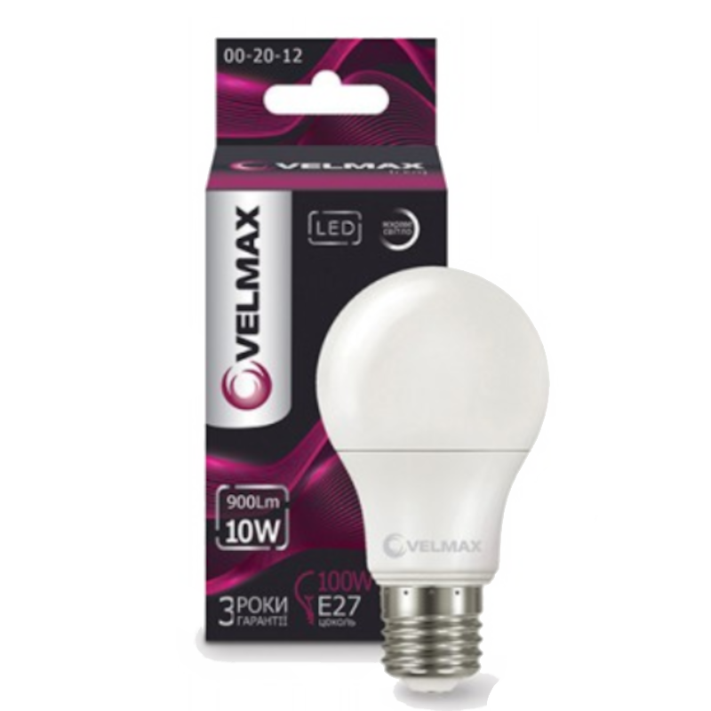 Лампа світлодіодна Velmax A60, 10Вт, E27, 4100К (4823051539253)